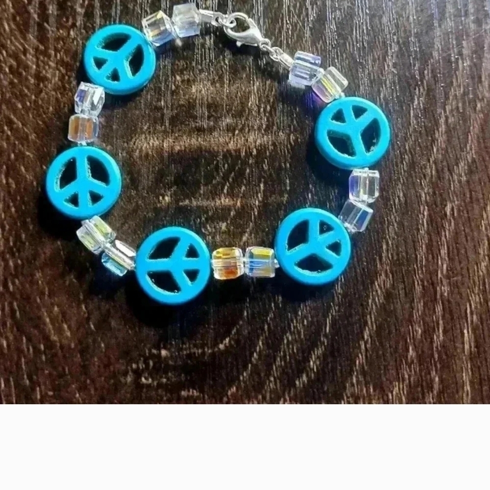 Peace Sign Kids Bracelet - Blue
